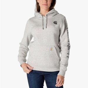 Carhartt Women's Light Heather Gray Pullover Hoodie Sleeve Logo Kangaroo Pocket